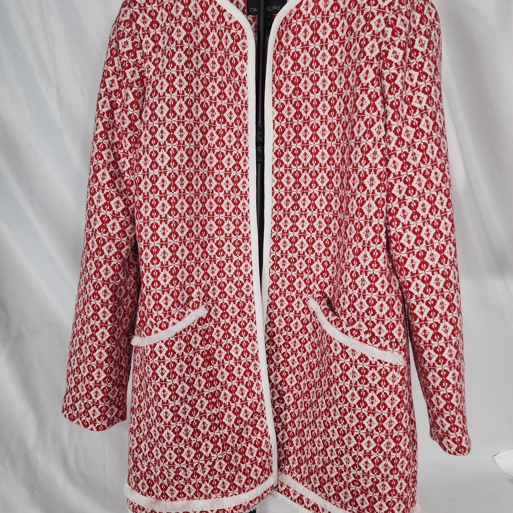 Cynthia Rowley Red and White Patterned Coat